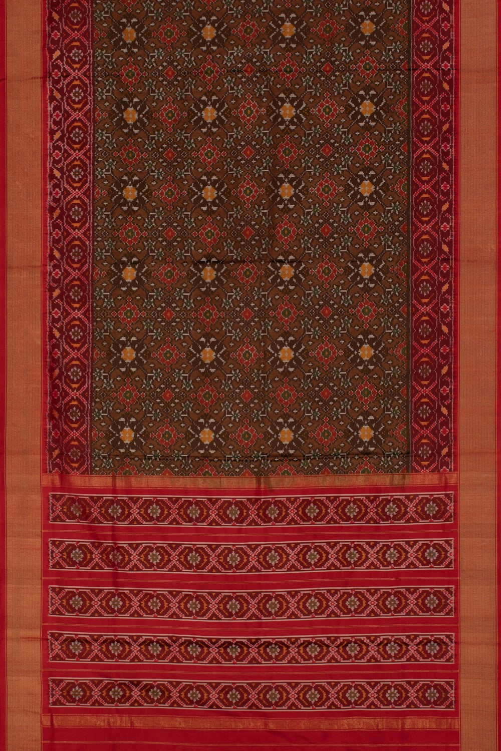 Image of Pochampally Ikat Silk Brown Saree